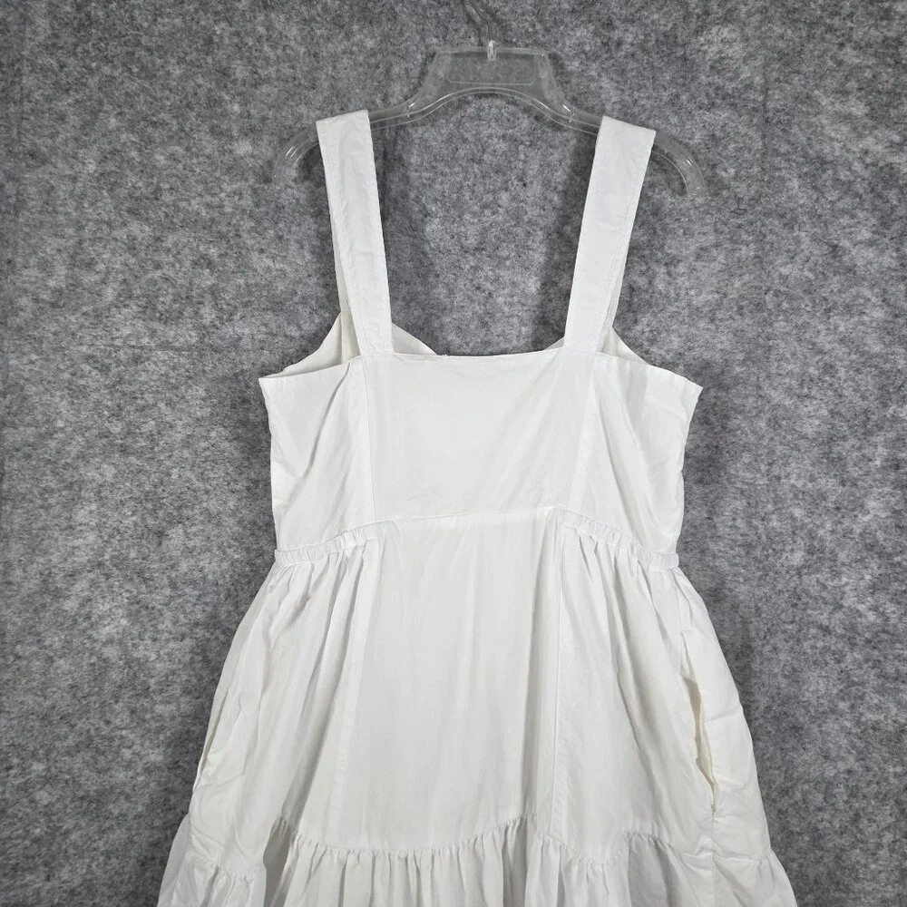 Madewell Suzette Seamed Bodice Tiered Midi Dress Button Front White Sz 6 - Picture 7 of 10